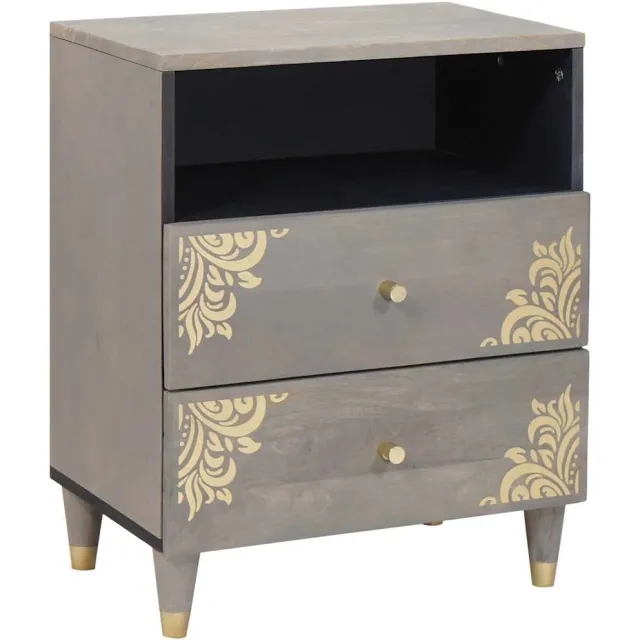 vidaXL Nachtkastje met lade Grijs 50 x 33 x 62 cm Massief Mango Hout Bruin