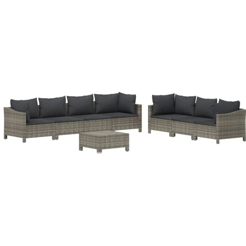 vidaXL 8-delige Loungeset met kussens poly rattan grijs