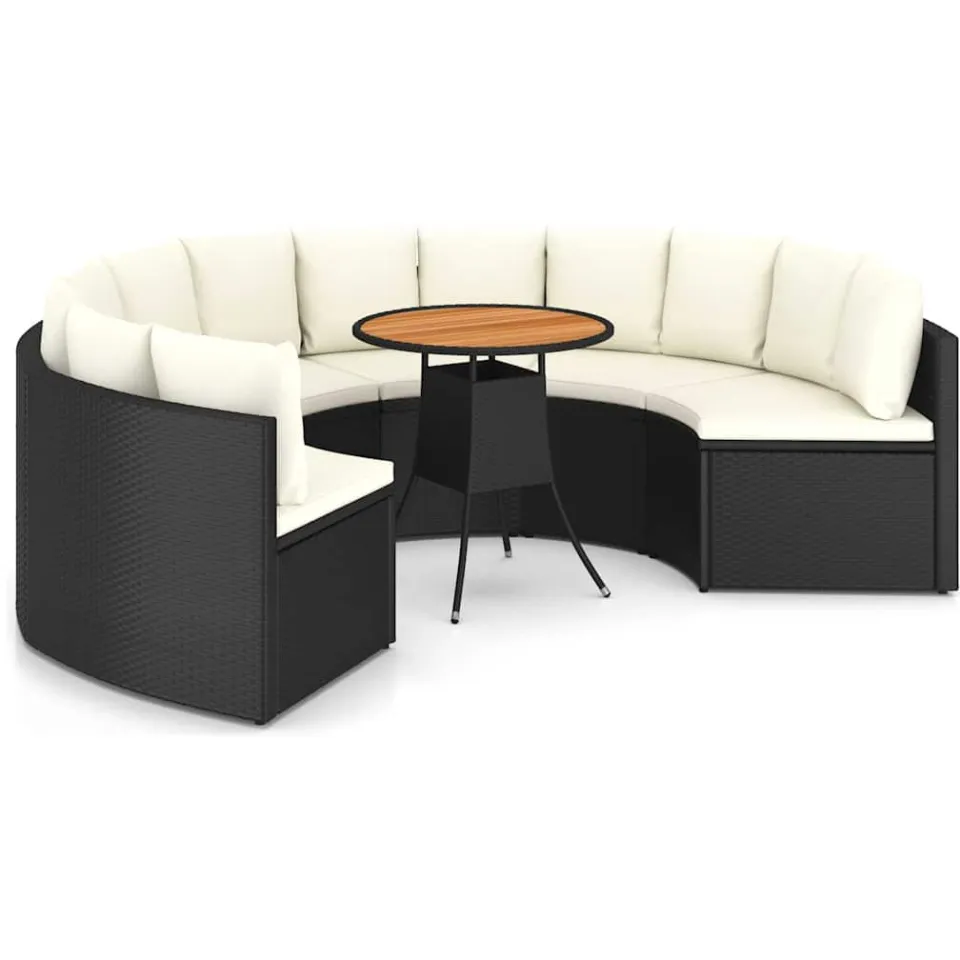 vidaXL 7-delige Loungeset met kussens poly rattan zwart, foto 3