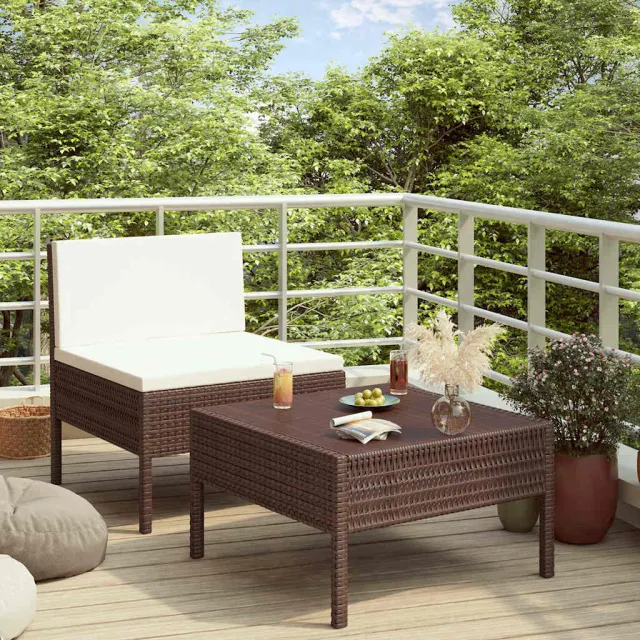 vidaXL 2-delige Loungeset met kussens poly rattan bruin, foto 2