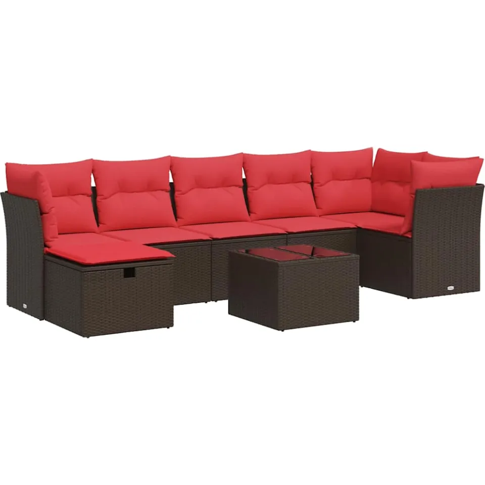 vidaXL 8-delige Loungeset met kussens poly rattan bruin, foto 3