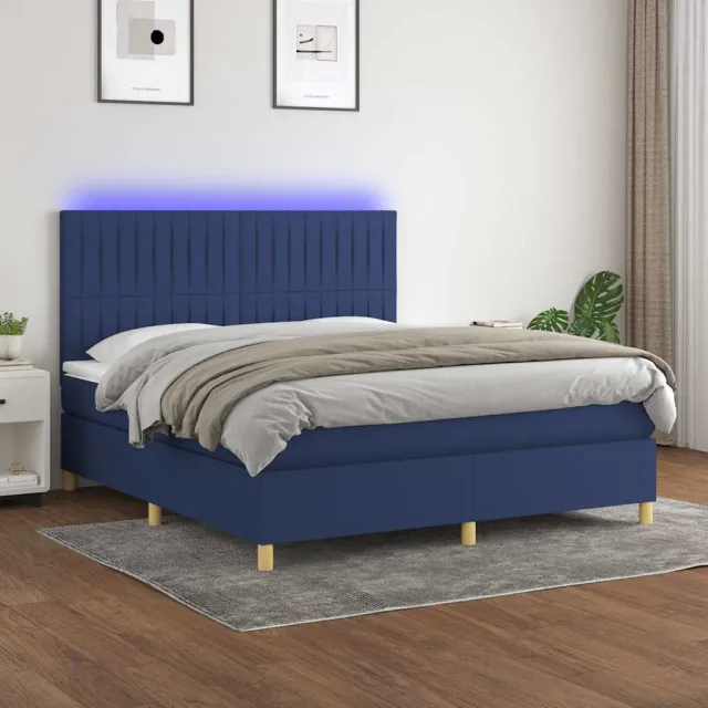 vidaXL Boxspring met matras en LED stof blauw 180x200 cm