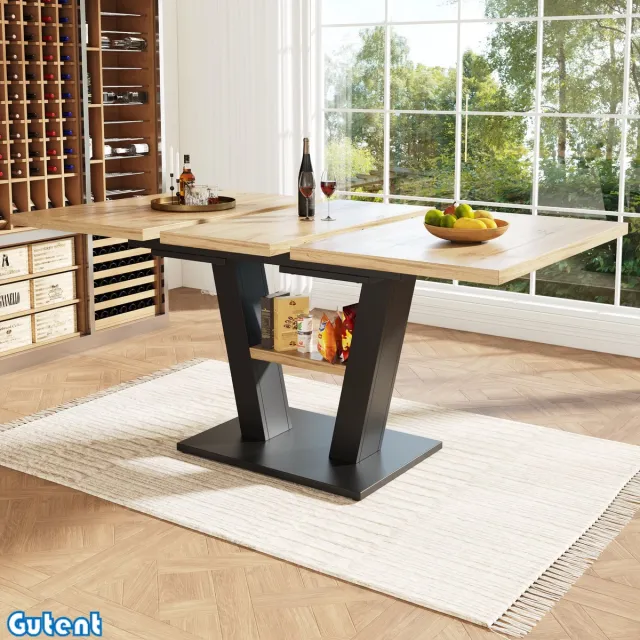 Gutent Uitschuifbare eettafel (118-157 x 70 x 75 cm)-Houten tafel-Zwarte poten Houten en Zwarte