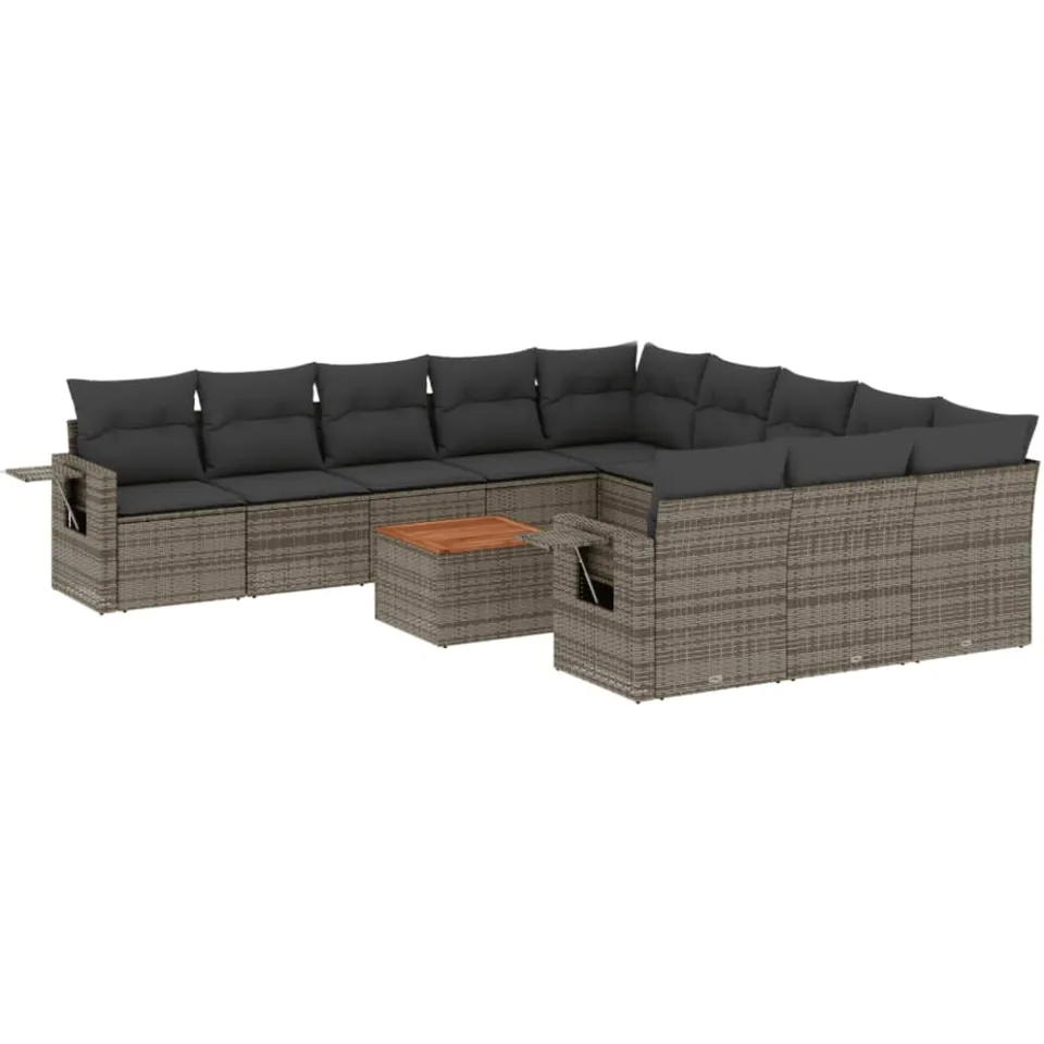 vidaXL 12-delige Loungeset met kussens poly rattan grijs, foto 3