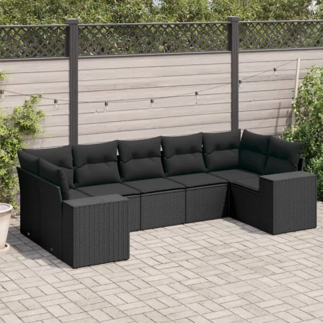 vidaXL 7-delige Loungeset met kussens poly rattan zwart, foto 2