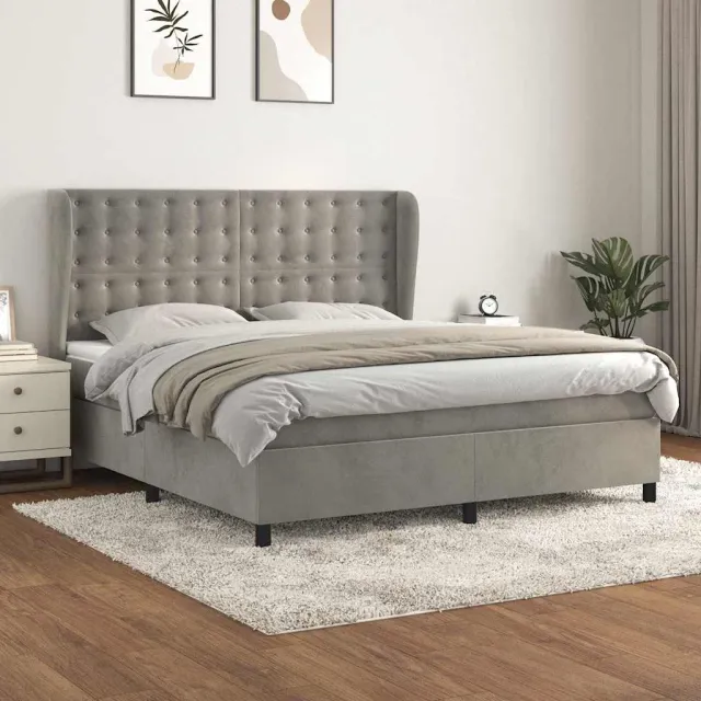 vidaXL Boxspring met matras fluweel lichtgrijs 160x200 cm grijs