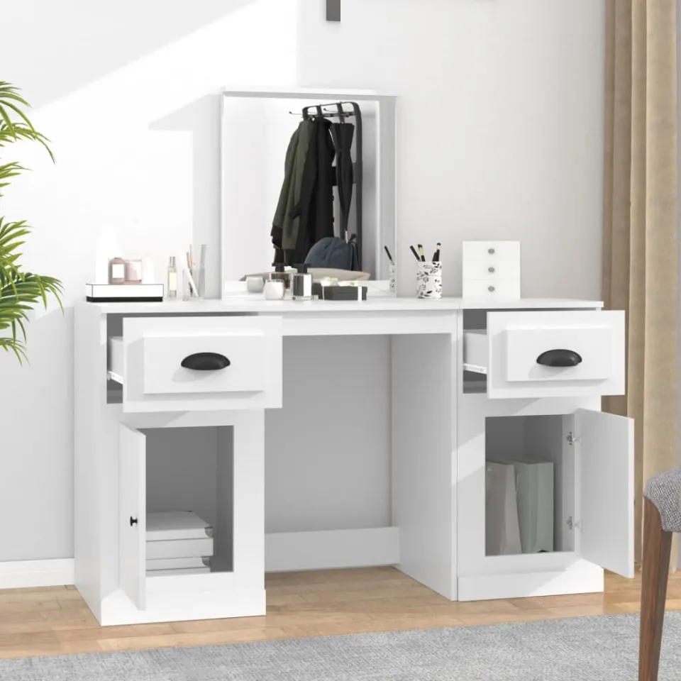 vidaXL Kaptafel met spiegel 130x50x132,5 cm wit, foto 2