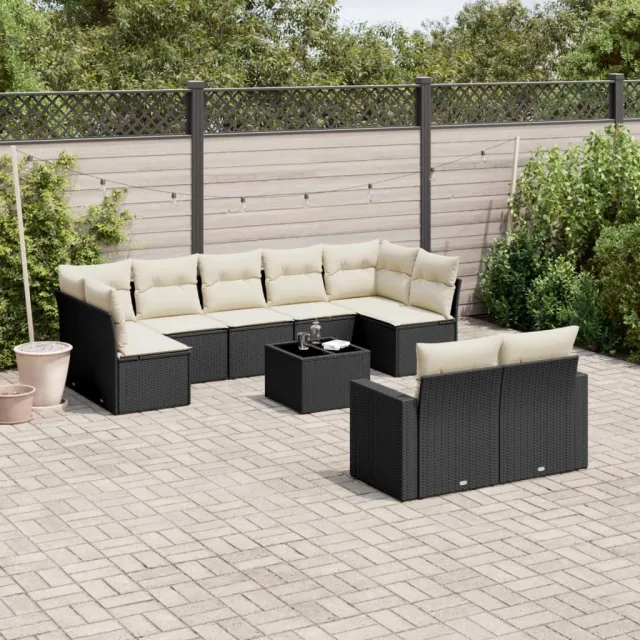 vidaXL 10-delige Loungeset met kussens poly rattan zwart, foto 2
