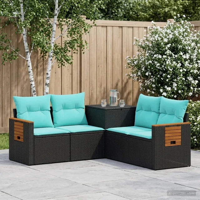vidaXL Bankstel 5 st Zwart en Blauw 179 x 179 x 85 cm