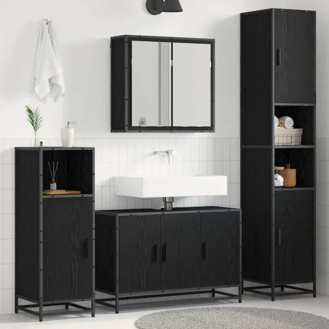 vidaXL Badkamermeubelset 4 st Zwart Eiken 90 x 33 x 60 cm Bewerkt hout, foto 2