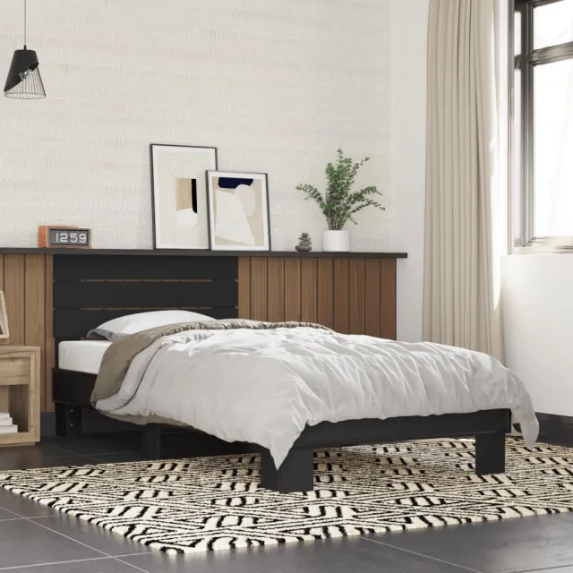 vidaXL Bedframe bewerkt hout en metaal zwart 90x200 cm