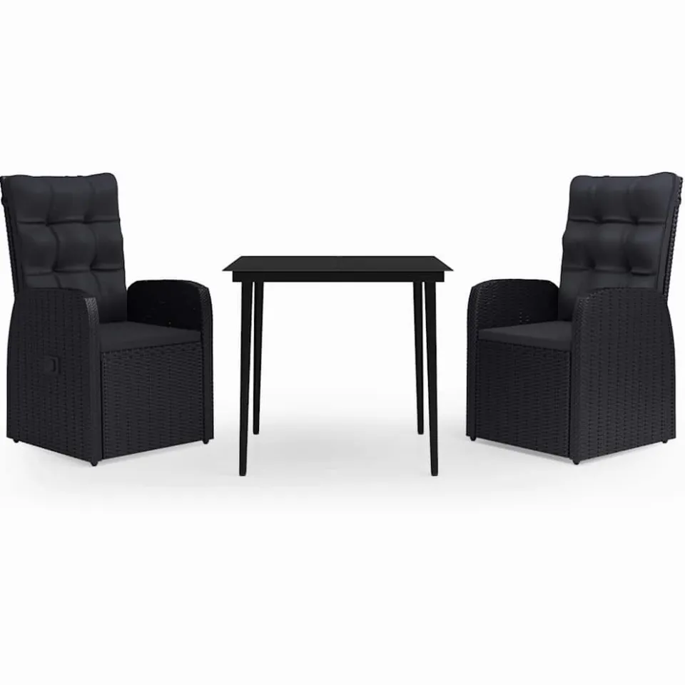 vidaXL 3-delige Tuinset met kussens zwart, foto 3