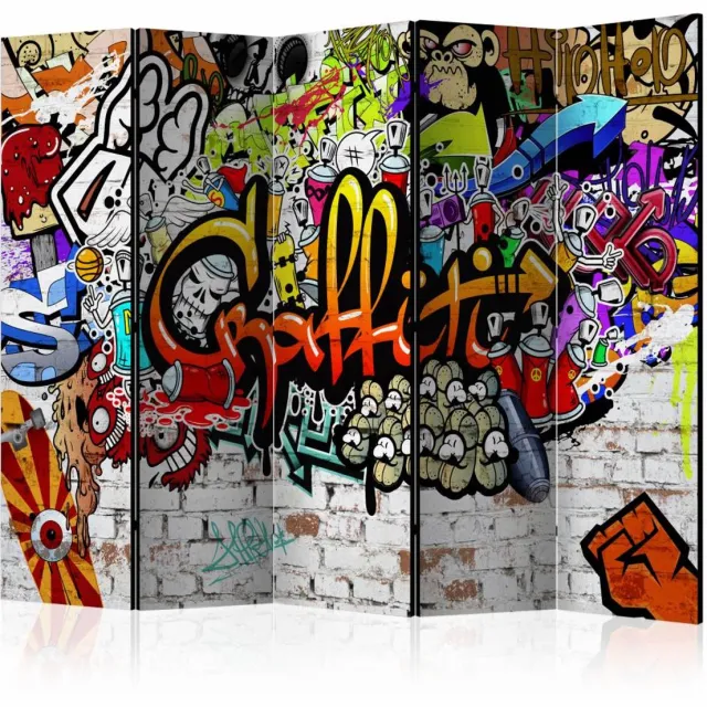 karo-art Vouwscherm - Paarse Graffiti 225x172cm , gemonteerd geleverd, dubbelzijdig geprint (kamerscherm) Multikleur