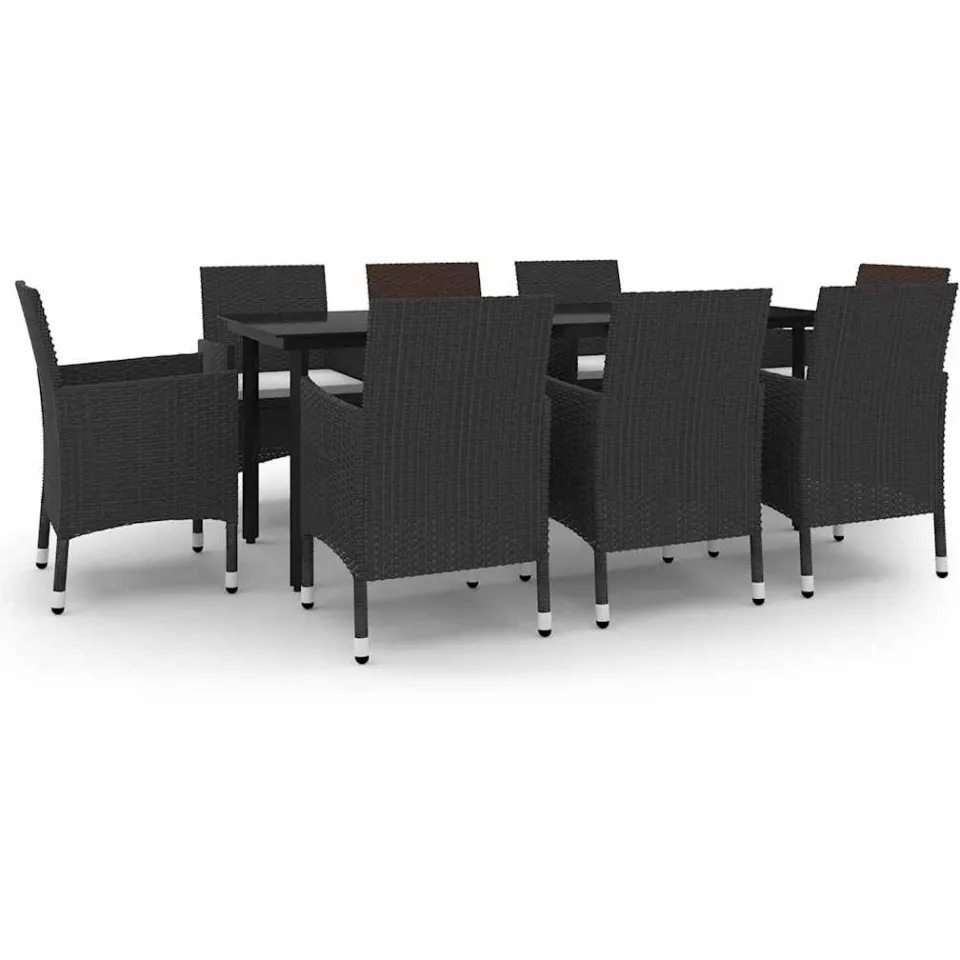 vidaXL 9-delige Tuinset met kussens poly rattan en glas zwart, foto 3