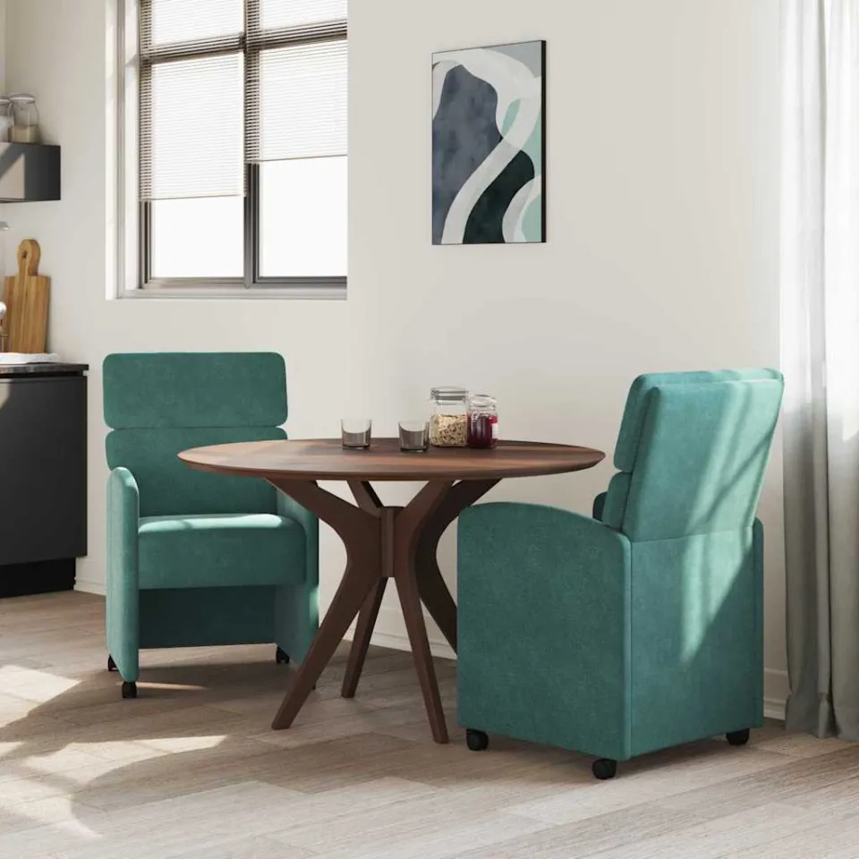 vidaXL Eetkamerstoelen met Wieltjes 2 st Fluweel Donkergroen groen, foto 3
