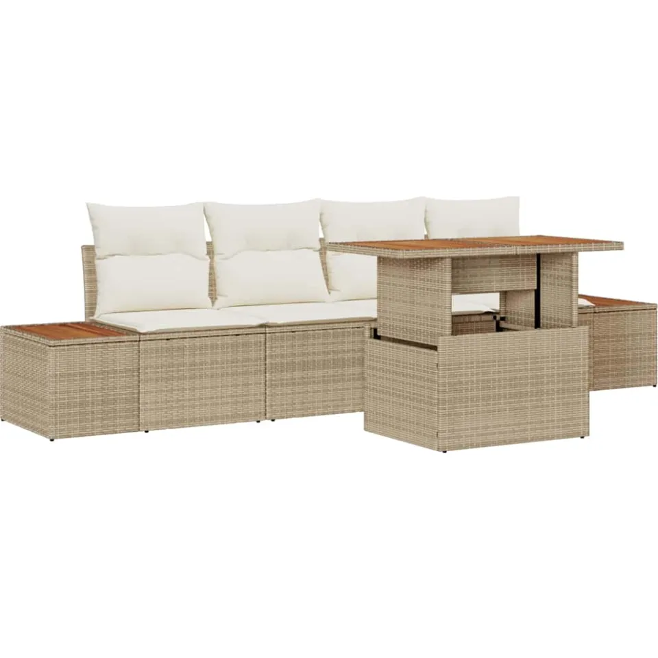 vidaXL Tuin Sofa Set 5 st Beige Poly riet