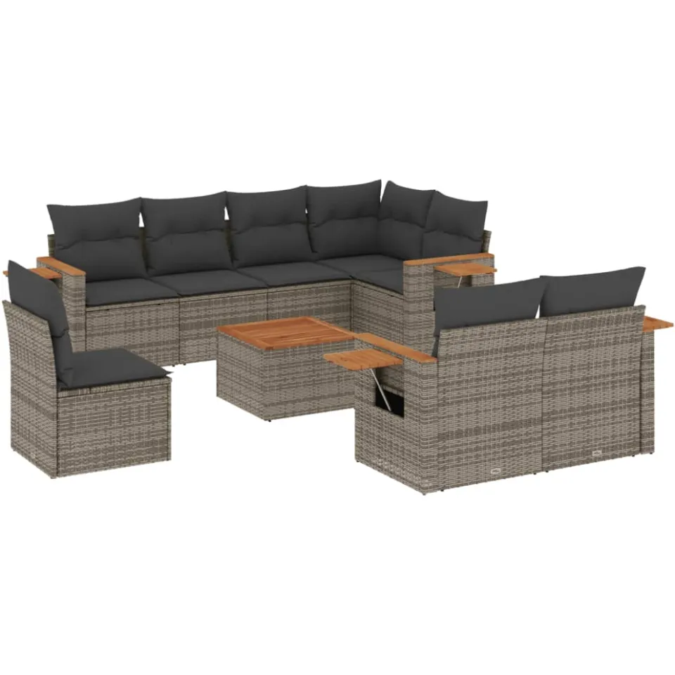 vidaXL 9-delige Loungeset met kussens poly rattan grijs, foto 3