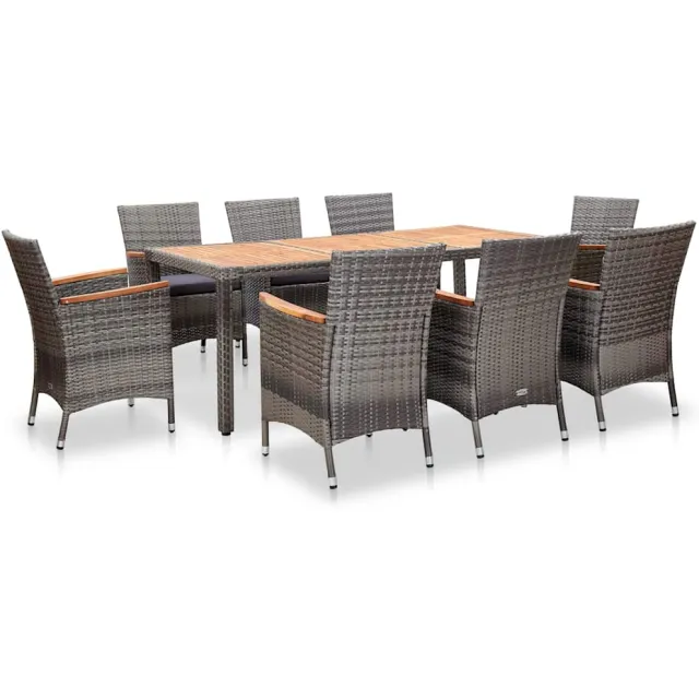 vidaXL 9-delige Tuinset met kussens poly rattan grijs, foto 2
