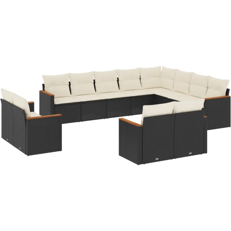 vidaXL 12-delige Loungeset met kussens poly rattan zwart, foto 3