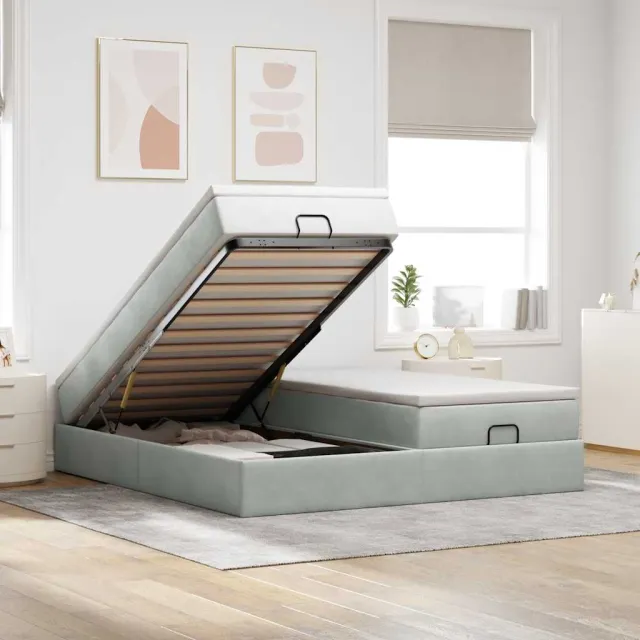 vidaXL Ottoman bed met matrassen 200x200cm fluweel lichtgrijs grijs