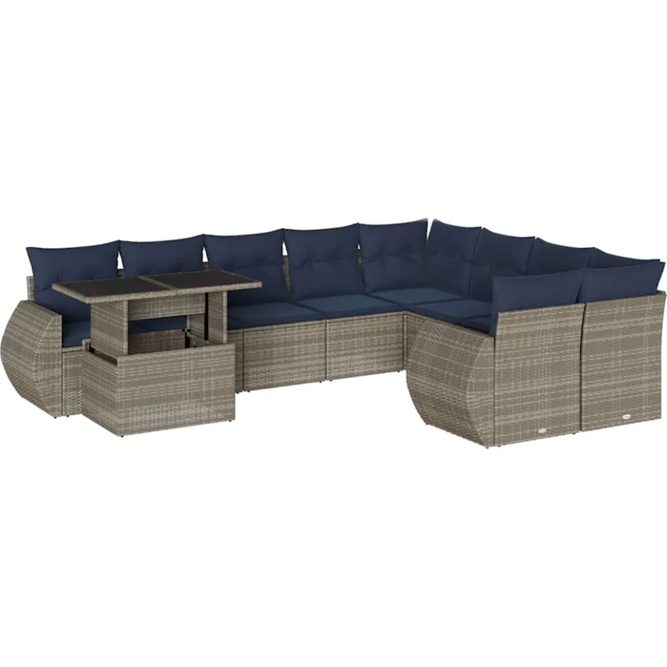 vidaXL 10-delige tuinbankset met kussens, grijs polyrotan, foto 3