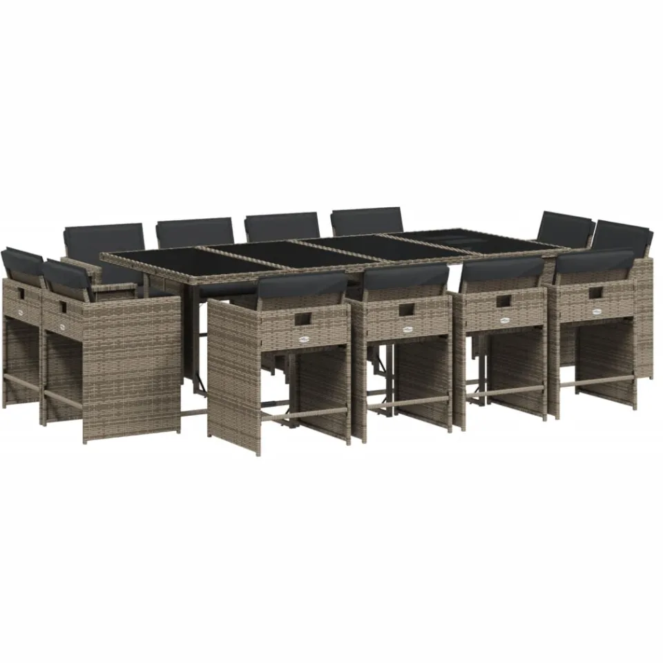 vidaXL 13-delige Tuinset met kussens poly rattan grijs, foto 3