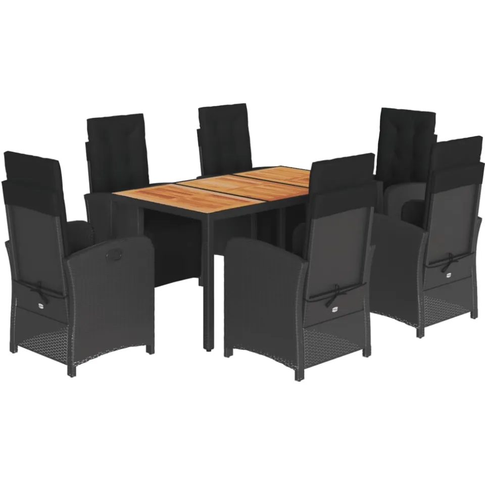 vidaXL 7-delige Tuinset met kussens poly rattan zwart, foto 3