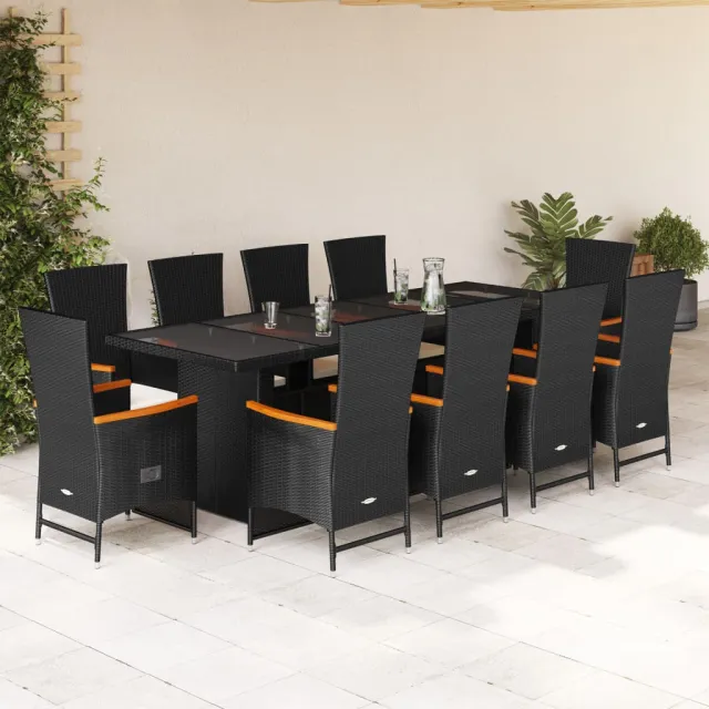 vidaXL 11-delige Tuinset met kussens poly rattan zwart, foto 2