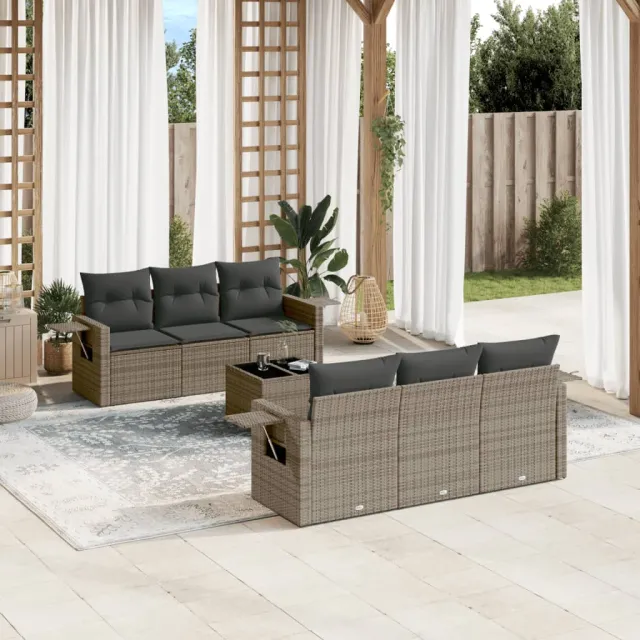 vidaXL 7-delige Loungeset met kussens poly rattan grijs, foto 2
