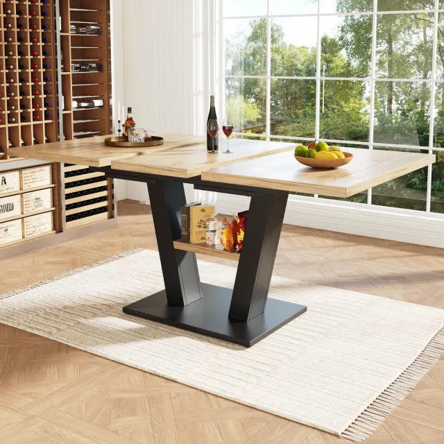 MODENUIT Eettafel - Uitschuifbaar Voor Keuken En Woonkamer - MDF En Metaal - Zwart/Naturel - 118-157x70x75 Cm Zwart & Naturel