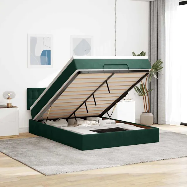 vidaXL Ottoman bed met matras en LED's 140x190cm fluweel donkergroen