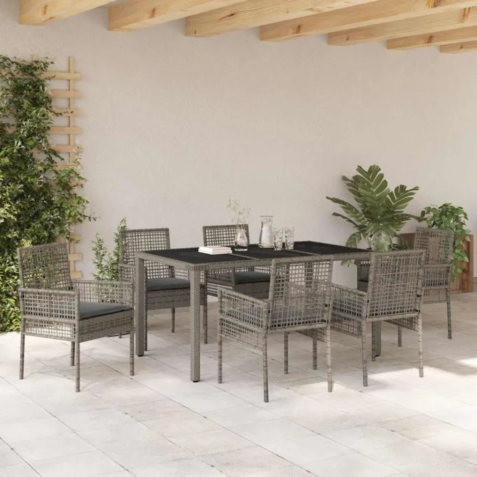 vidaXL Tuin eettafelset 7 st Grijs poly rattan, foto 3