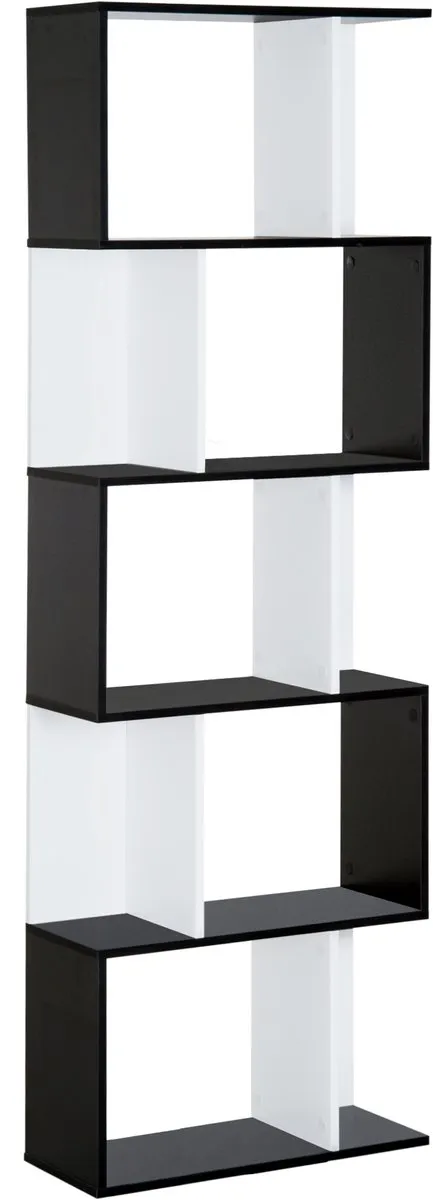 sogiol Boekenkast met 5 Planken en Vakverdeling 60x24x184.5 cm 5 cm - zwart-wit