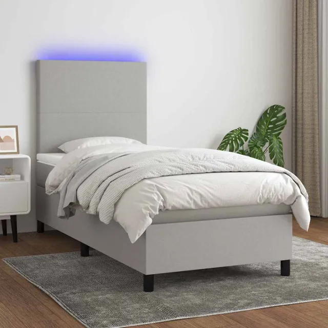vidaXL Boxspring met matras en LED stof lichtgrijs 80x200 cm grijs