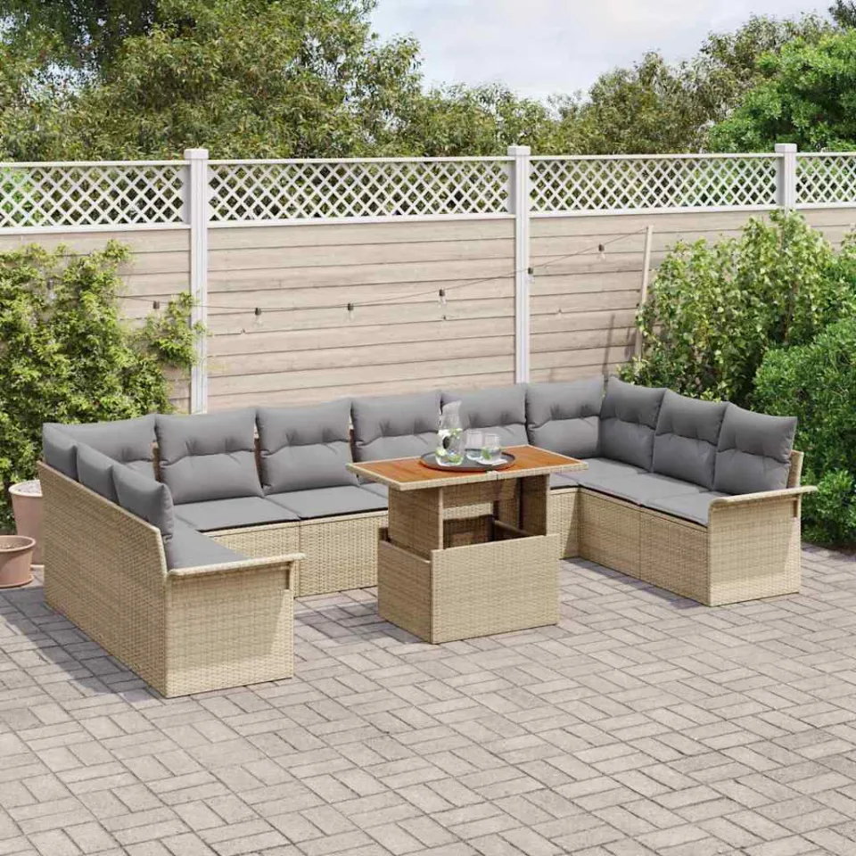 vidaXL Tuin Sofa Set 9 st Beige Poly riet, foto 3