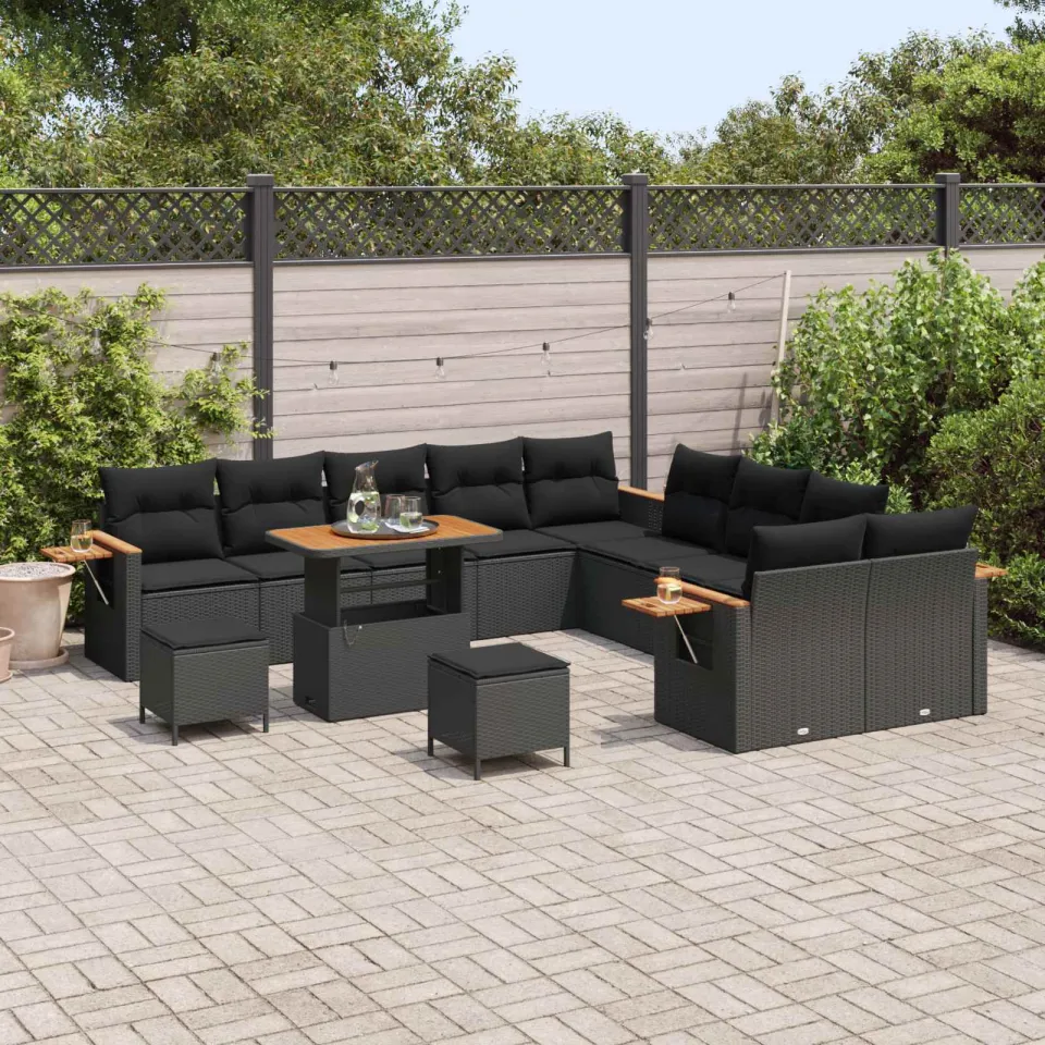 vidaXL Tuinbankenset 13 st Zwart poly rattan, foto 3