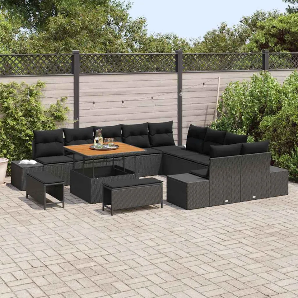 vidaXL Tuinbankenset 13 st Zwart poly rattan, foto 3