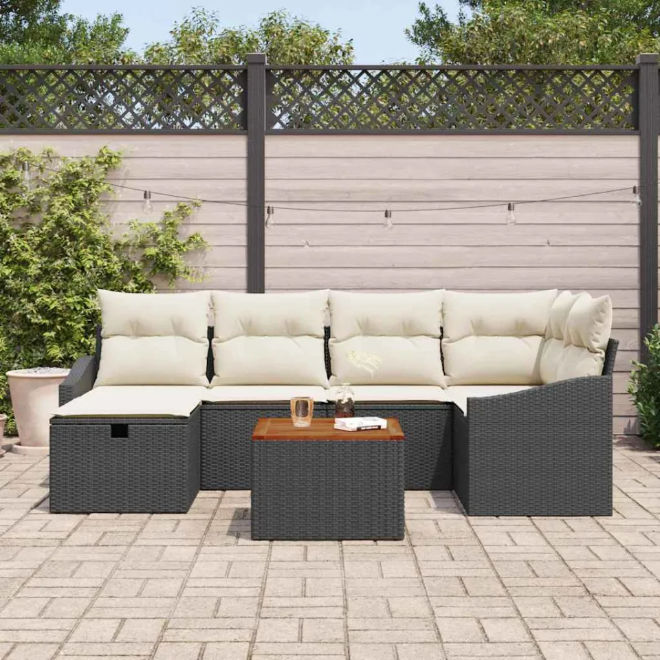 vidaXL Tuinbankenset 7 st Zwart poly rattan, foto 3