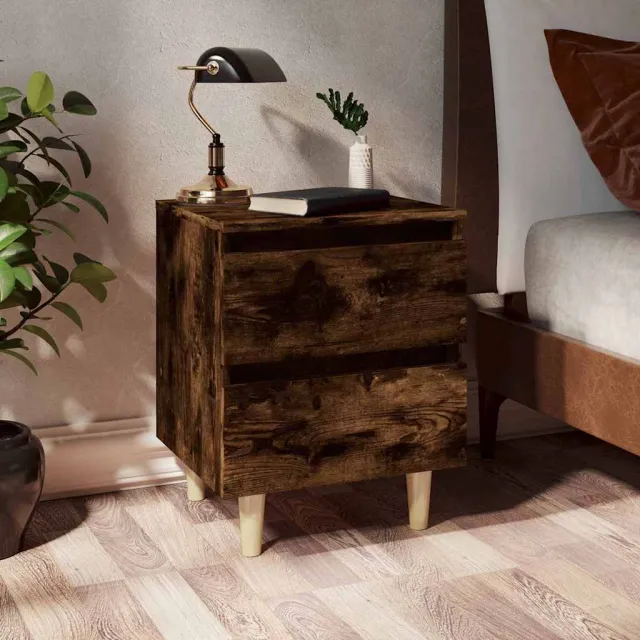 vidaXL Nachtkastje met houten poten 40x35x50 cm gerookt eikenkleurig Bruin