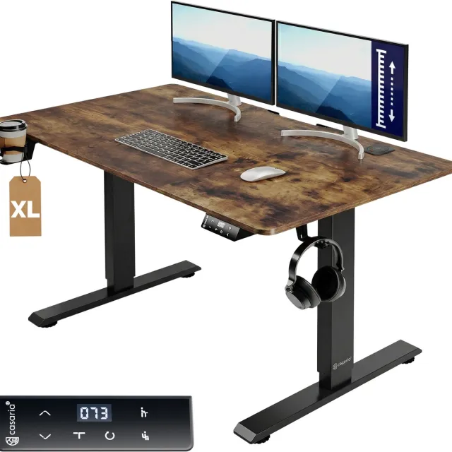Casaria Zit sta bureau - Elektrisch Verstelbaar USB 160x75cm – Bruin Vintage Bruin