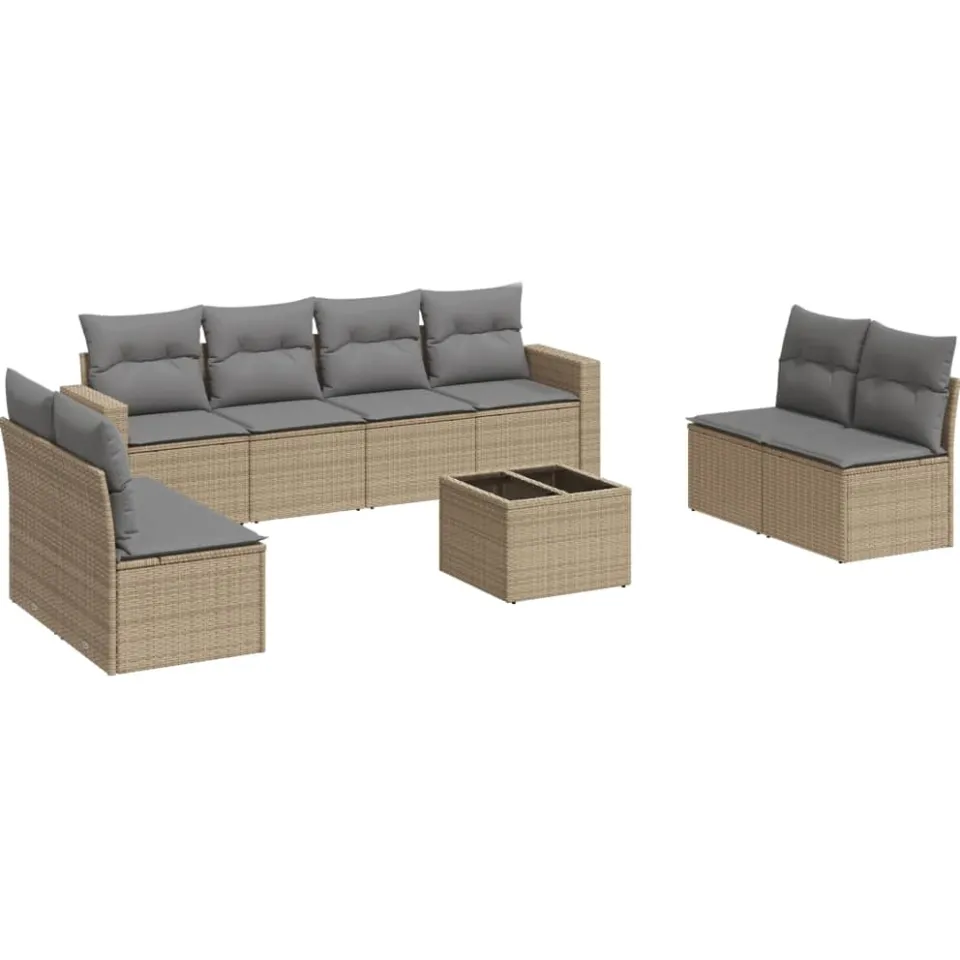 vidaXL 9-delige Loungeset met kussens poly rattan beige