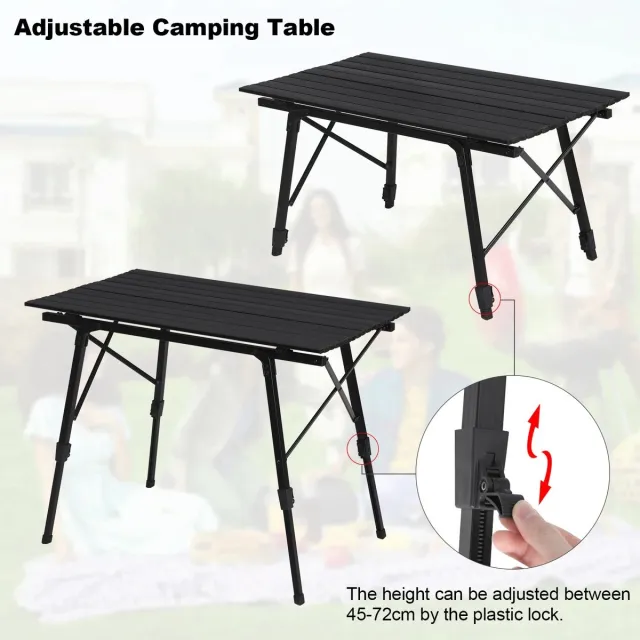 NaevaMi Inklapbare Aluminium Campingtafel met Opbergtas - In Hoogte Verstelbaar - Campingtafel Lichtgewicht - Campingtafeltje Inklapbaar - Tuintafel Aluminium - Tuintafeltje Bijzettafeltje - 52x90cm - Zwart