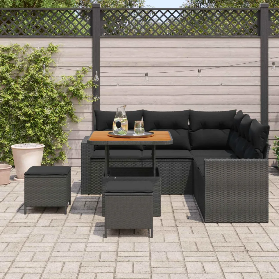 vidaXL Tuinbankenset 8 st Zwart poly rattan, foto 3