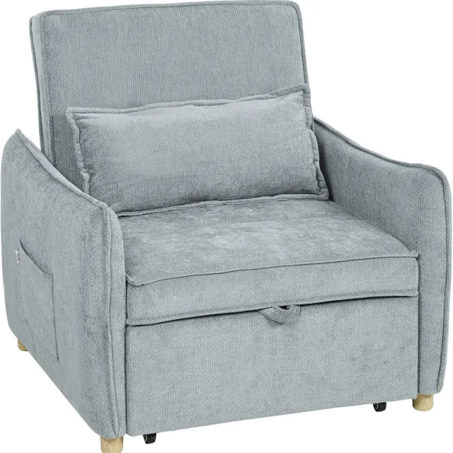 TEKROA 3-in-1 ombouwbare stoel-slaapbank - met verstelbare rugleuning en kussen - bekleding van chenille -88x84x87 cm -grijs