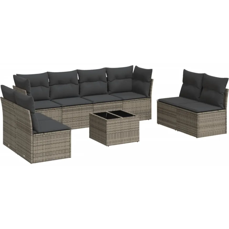 vidaXL 9-delige Loungeset met kussens poly rattan grijs, foto 3