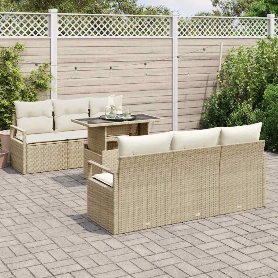 vidaXL Tuin Sofa Set 7 st Beige Poly riet, foto 3