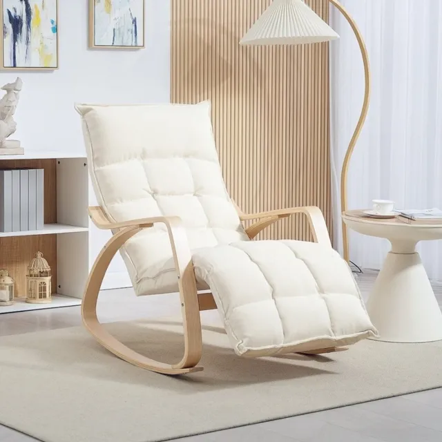 COVREO Schommelstoel 67x123x92 cm Cream White, stof met voetsteun Crèmewit