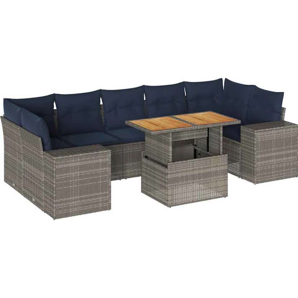 vidaXL 8-delige Loungeset met kussens poly rattan grijs, foto 3