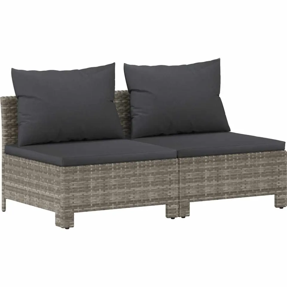 vidaXL Tuinbank 2-zits met kussens poly rattan grijs, foto 3