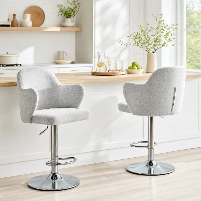 COVREO Barkruk set van 2, 118 cm lichtgrijs, stof, draaibaar met armleuningen